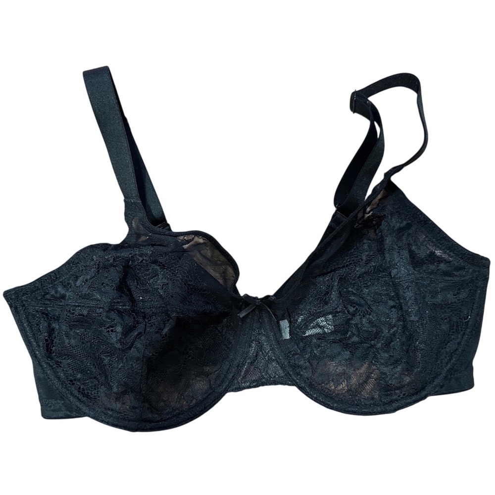HSIA Black Floral Lace Unlined Underwire Bra Sheer Mesh 36DD Full Coverage